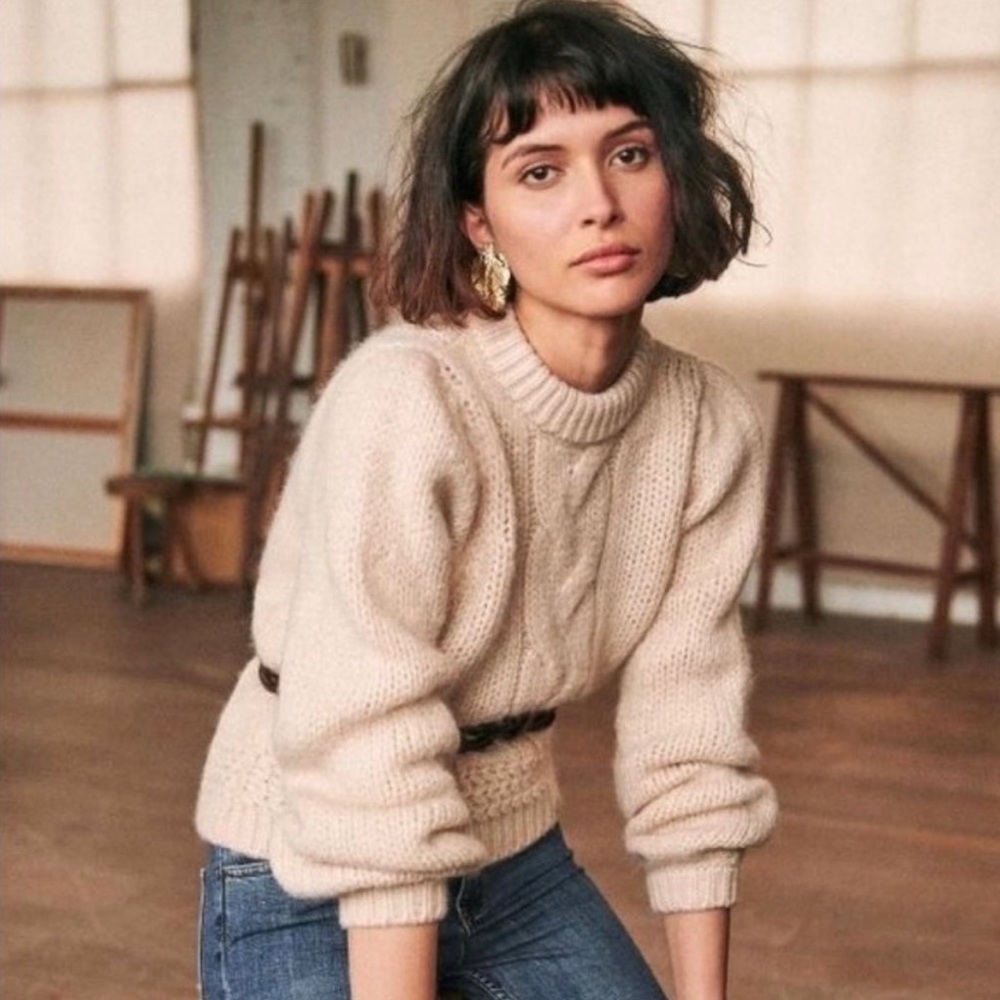 Sezane Serena Ivory Cream Cable Knit Chunky Jumper Size XS